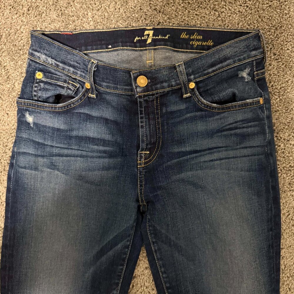 7 For All Mankind Slim Cigarette Jeans Size 28 Distressed EUC $189 - Picture 2 of 6